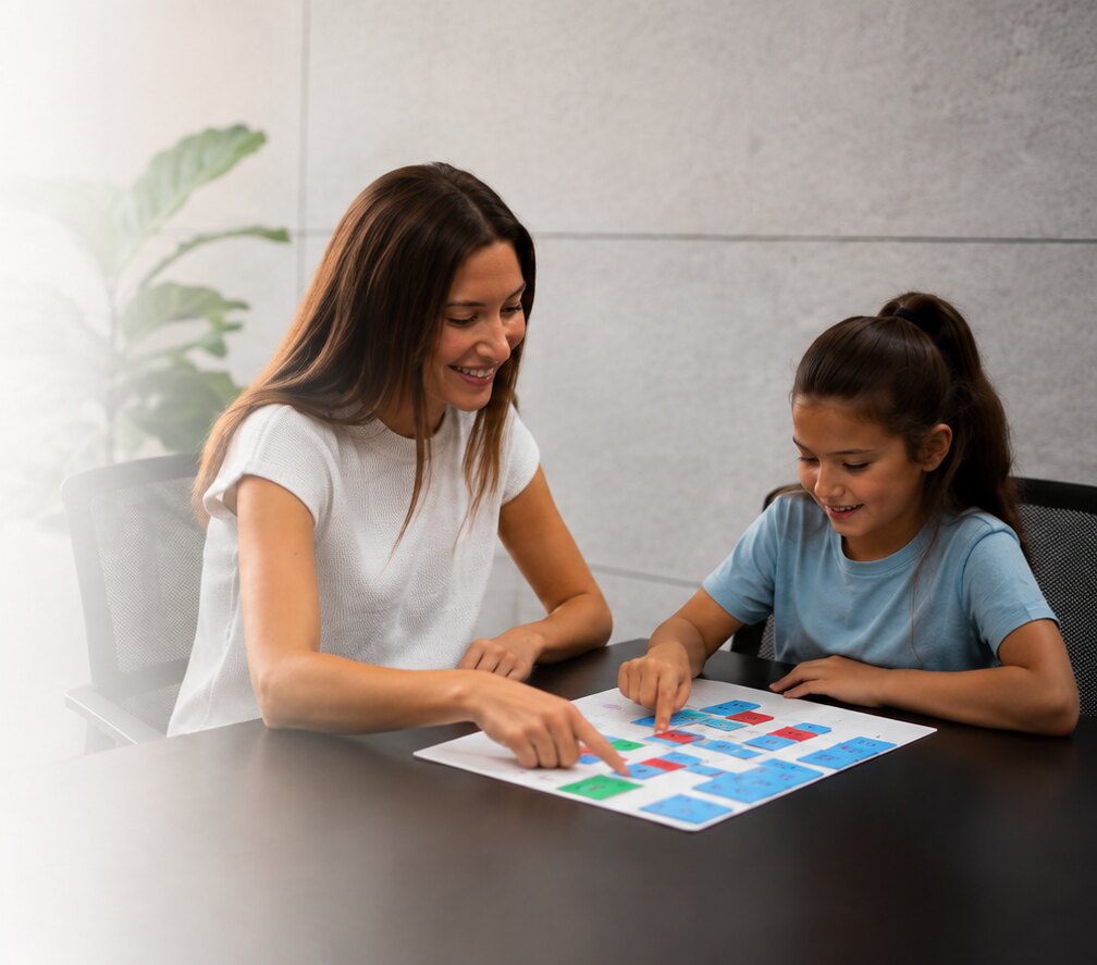 An Arcadia instructor and a student working through a reading activity together